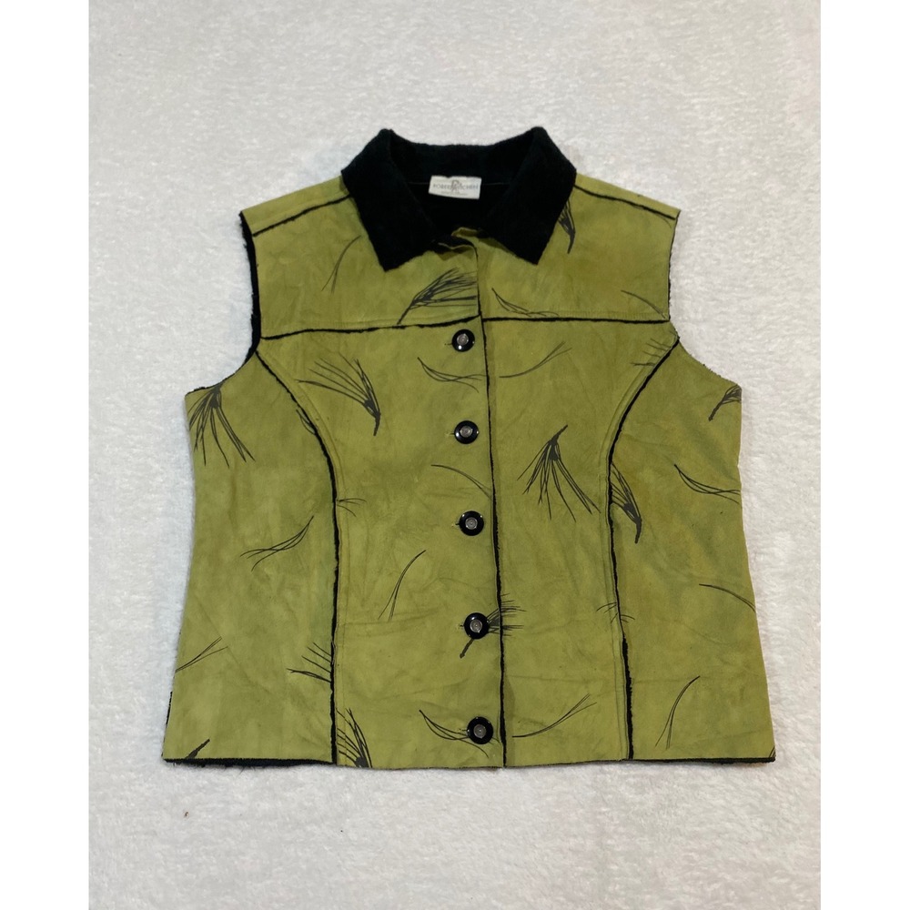 Robert Kitchen Faux Suede Fleece Lined Vest Green Abstract Print Medium Canada